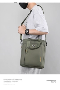 Army green nylon shoulder bag detail showing the adjustable strap and orange WEPOWER logo