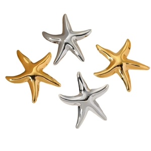 Polished starfish stud earrings in gold and silver stainless steel for women