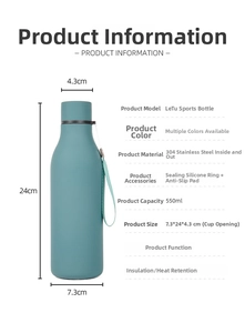 550ml stainless steel sports bottle specifications with dimensions and 304 steel material