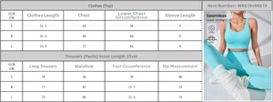 Guide des tailles détaillé pour ensemble de yoga respirant avec brassière et legging