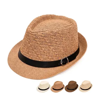 Vintage Paper Straw Fedora Hat Breathable Sun Protection Panama Jazz Cap With Buckle Band For Men Women Summer