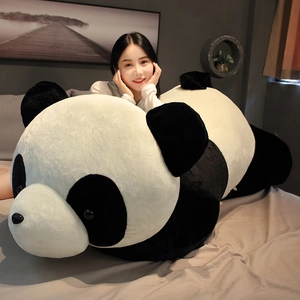 Peluche géante panda, oreiller long panda noir et blanc doux pour décoration d'intérieur