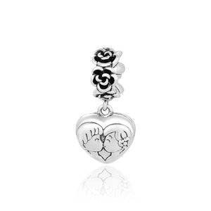 Dije Colgante de Corazón de Plata de Ley 925 Con Diamantes de Imitación Pareja Besándose Rosa Flor para Pulsera DIY