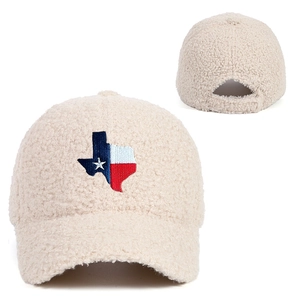 Casquette de baseball en polaire beige avec broderie Texas et sangle de réglage arrière