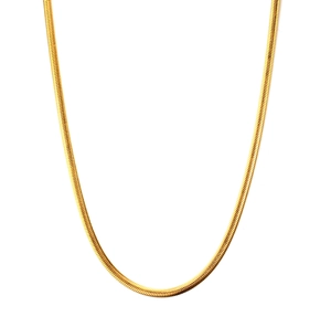 Detail shot of a 3mm golden stainless steel snake chain showing glossy metallic texture