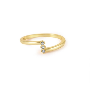Detailed view of the gold-plated cocktail ring featuring three vertical round-cut crystals