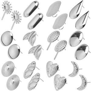 Detailed collection of 304 stainless steel stud earrings in various geometric silver shapes