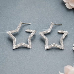 Elegant S925 sterling silver star-shaped hoop earrings with sparkling zircon pavé finish