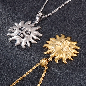 Hip hop rock sun god titanium steel pendants in gold and silver with twisted rope chains
