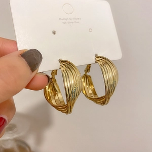 Exaggerated gold multi-layer twisted geometric hoop earrings with 925 silver needles