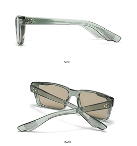 Side and back view details of vintage grey translucent sunglasses with brown lenses