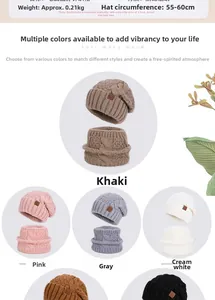 Detailed size specifications for winter knitted beanie and neck warmer set showing 55-60cm circumference