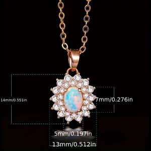 Macro detail of sunflower opal pendant with measurements and sparkling cubic zirconia