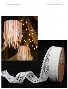 Detailed view of 20mm white floral lace ribbon roll for wedding gift packaging