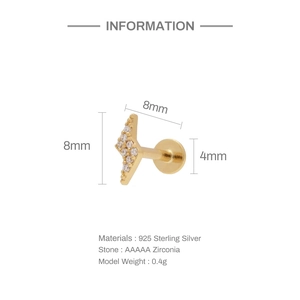 S925 sterling silver gold lightning stud earrings with AAAAA zircon size measurements