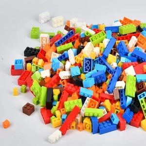 Detailed view of assorted colorful DIY building block bricks in various sizes and shapes