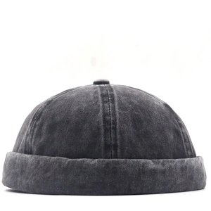Winter heavy cotton washed denim docker cap with vintage retro distressed texture