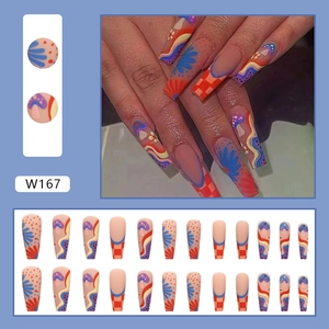 Detail view of 24pcs colorful abstract pattern press-on coffin nails