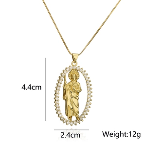 18K gold plated St. Jude pendant necklace with zircon halo and 4.4cm height dimension