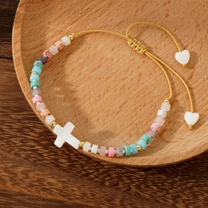 Bohemian Handmade Woven Cross Beaded Bracelet For Women Colorful Glass Semi-Precious Stone Shell Copper Beads Bracelet Gift