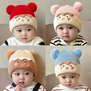Baby Knitted Beanie Hat Warm Thick Fleece Lined Knit Cap With Pom Pom Cartoon Ears For Infant Toddler Boys And Girls