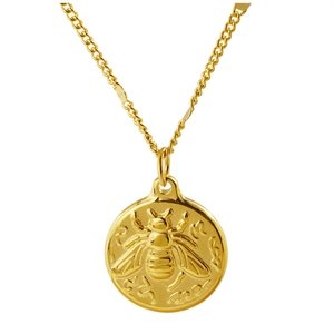 Golden stainless steel bee coin pendant necklace for women with embossed detailing