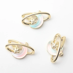 Alloy moon and star pendant with colorful resin inlay for DIY jewelry making