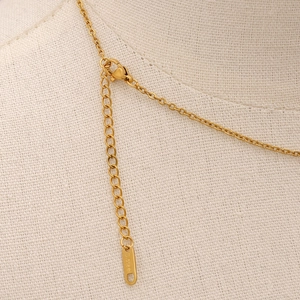 Gold stainless steel necklace with pearl heart pendant featuring lobster clasp and extension chain