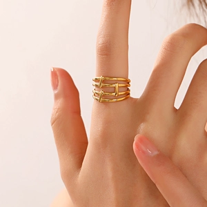 Modern gold plated stainless steel multi-layer geometric ring for a stylish look