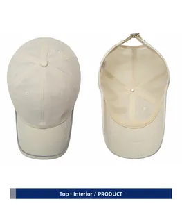 Vue détaillée du dessus et de l'intérieur d'une casquette beige avec trous d'aération