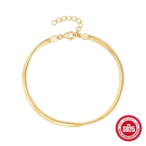 S925 Sterling Silver Double Layer Snake Chain Bracelet For Women Minimalist Adjustable Gold Silver Link Bracelet Jewelry Gift