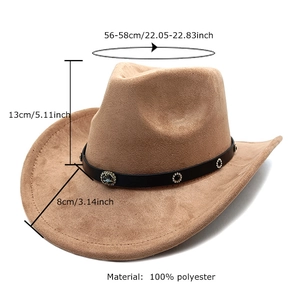 Klassischer Western-Cowboyhut aus Wildlederimitat in Camel mit dekorativem Metallblumengürtel