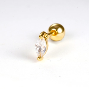 Marquise cut zircon stud earring in gold finish with screw ball back closure