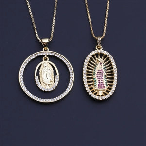 Our Lady Of Guadalupe Pendant Necklace Gold Plated Copper Zircon Encrusted Religious Jewelry For Women Box Chain