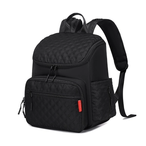 Waterproof black quilted diaper bag backpack with large capacity and anti-theft pockets
