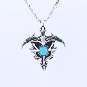 Vintage eagle stainless steel pendant with turquoise stone on a silver cuban chain