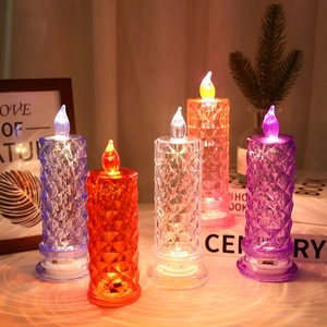 Colorful crystal LED candle lights with flame flicker effect and petal light shadows
