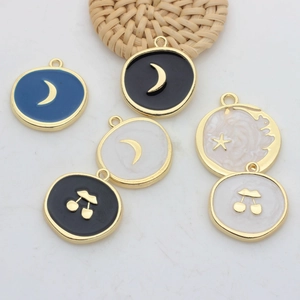Round Enamel Charms Alloy Gold Plated Star Moon Cherry Pendants For DIY Jewelry Making Accessories Earring Necklace Findings