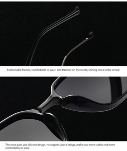 Detail of sleek black sunglasses frame with streamlined temples and ergonomic silicone nose pads