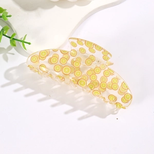 Transparent 10.5CM hair claw clip featuring fresh yellow lemon slice pattern prints