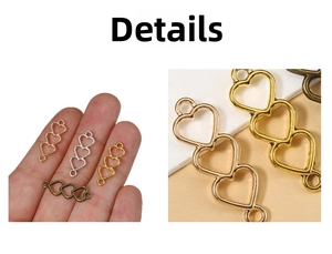 Detail of four-color hollow heart jewelry connectors for DIY necklace and bracelet crafts