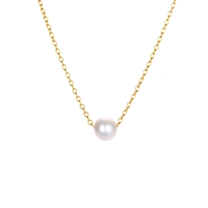 Elegant shell pearl necklace featuring a single round white bead on a fine golden chain