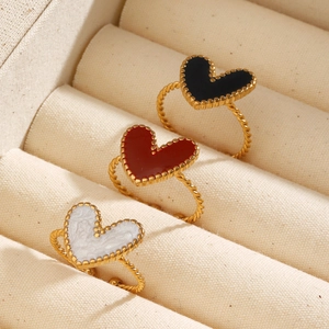 18K gold plated stainless steel rings with black, white and red heart oil drip design