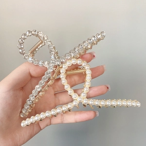 Lot de grandes pinces à cheveux en métal avec perles élégantes et strass brillants