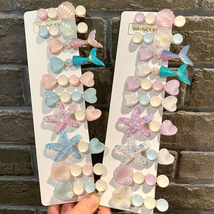 Ocean Theme Hair Clips Shell Mermaid Tail Starfish Resin Faux Artificial Pearl Glitter Duckbill Side Pins Sweet Style For Girls