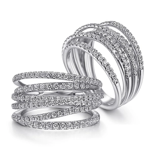 Exquisite multi-layer crisscross ring set with shimmering pavé cubic zirconia