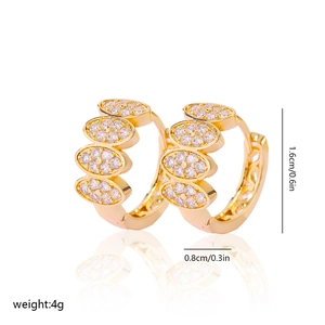 Detail view of gold hoop earrings showing 1.6cm diameter and zircon micro-pave setting