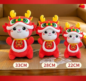 Tre dimensioni di peluche drago rosso: 33 cm, 28 cm e 22 cm