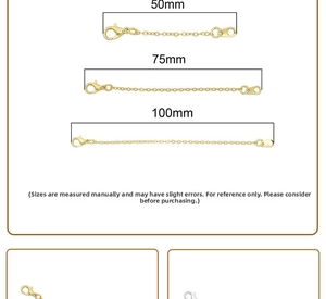 Size chart for 14K gold-filled lobster clasp extender chains in 50mm, 75mm, and 100mm lengths