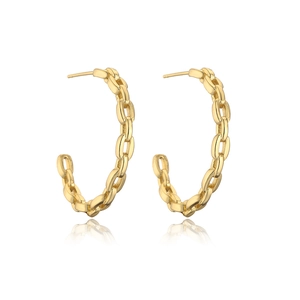 Exaggerated 18K gold plated chain link C-shaped hoop earrings with sparkling zircons